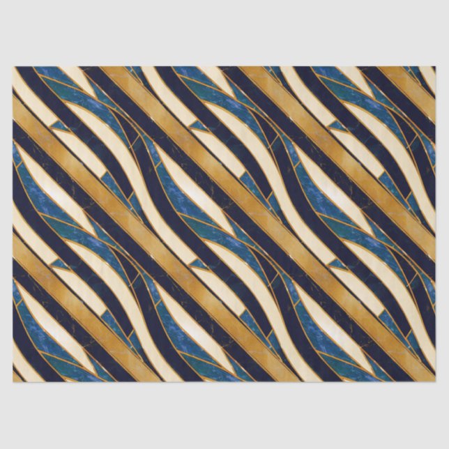 Papel De Seda Azul Cobalto e Ouro Padrão de Mármore Art Déco (Frente )