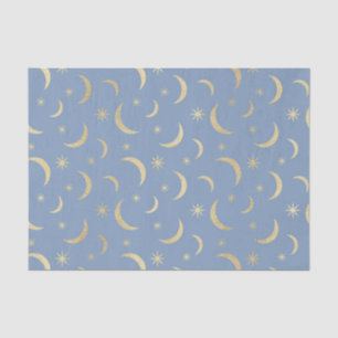 Papel De Seda Azul com luas Douradas e sóis