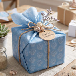 Papel De Seda Azul com Padrão de Conchas Marinhas Delicadas