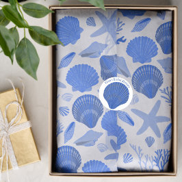 Papel De Seda Azul, conchas e padrão de coral branco