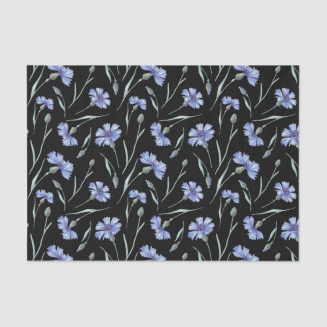 Papel De Seda Azul Cornflower Negro Fundo de Aquarela (Frente )