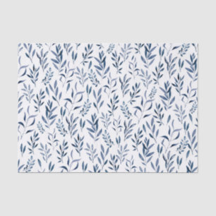 Papel de seda azul de folhas botânicas aquarela