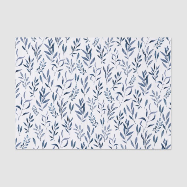Papel de seda azul de folhas botânicas aquarela (Frente )