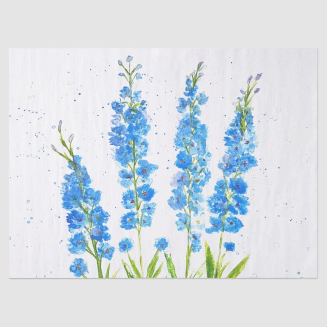 Papel De Seda Azul delfinium floral aquarela elegante (Frente )