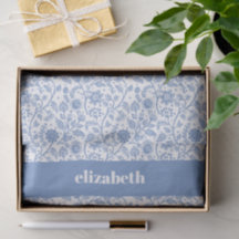 Azul e Branco Floral Botânico Nome Personalizado M