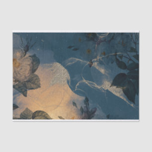 Papel De Seda Azul e Dourada Vintage Floral