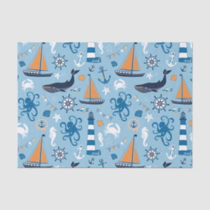 Papel De Seda Azul e laranja náuticos de oceano