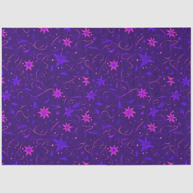 Papel De Seda Azul e Púrpura Floral e Vinha Natal (Frente )