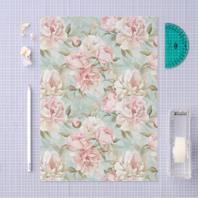 Papel De Seda Azul e rosa floral shabby chic (Arte )