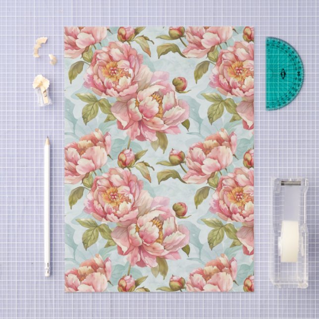 Papel De Seda Azul e rosa floral shabby chic (Arte )