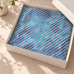Papel De Seda Azul Elegante Aqua Listrado Natal Feriado