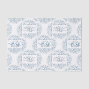 Papel De Seda Azul Elegante e Floral Branco Gravado
