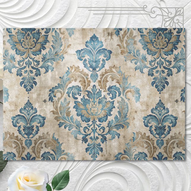 Papel De Seda Azul Elegante Vintage Decoupage Azul (Criador carregado)