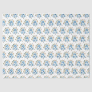 Papel De Seda Azul Empoeirado Flores Elegantes Prata