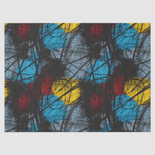 Papel De Seda Azul Escuro-Gótico, Vermelho Negro, Amarelo