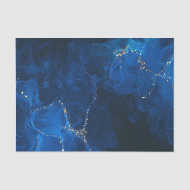 Papel De Seda Azul Escuro Texturizado Fundo Cintilação Dourada (Frente )