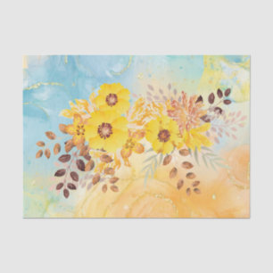 Papel De Seda Azul-Flor Amarelo, Marble, Decoupage Ti