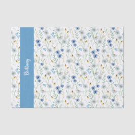 Papel De Seda Azul-flor-aquarela