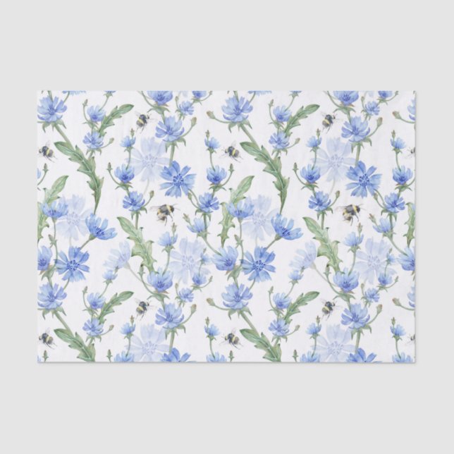 Papel De Seda Azul Floral (Frente )