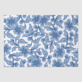Papel De Seda Azul Floral