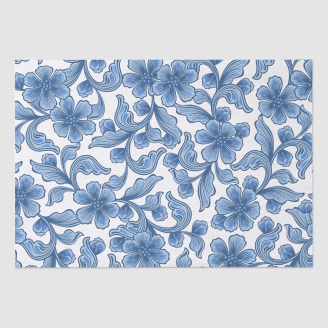 Papel De Seda Azul Floral (Frente )