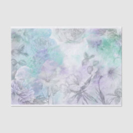 Papel De Seda Azul Floral e Design de Aquarela Lavanda