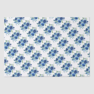 Papel De Seda Azul Floral Marinho