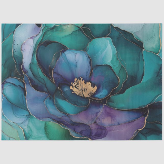 Papel De Seda Azul Floral na Série Álcool Ink Design nº 19 (Frente )