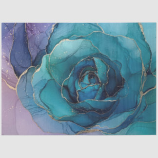 Papel De Seda Azul Floral na Série de Tinta Alcoólica Design #3