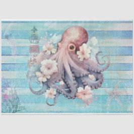 Papel De Seda Azul Floral Octopus Decoupage Paper: Náutico