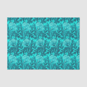 Papel De Seda Azul Jacobean do damasco, da turquesa e da cerceta