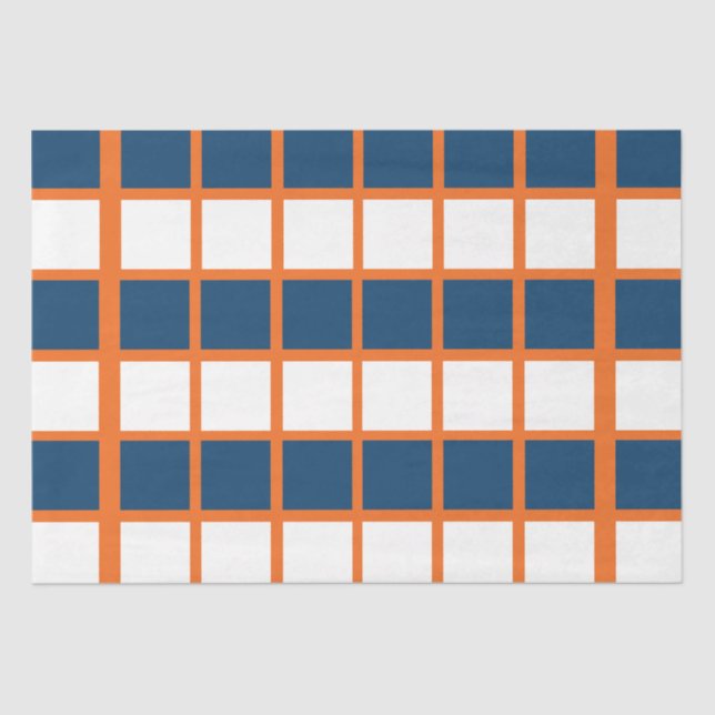 Papel De Seda Azul Laranja Branco Marrom Checado Quadrados Anive (Frente )