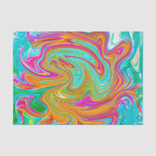 Papel De Seda Azul, Laranja e Rosa Quente Abstrato Retro Groovy