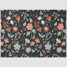 Papel De Seda Azul Laranja Negro Moderno Folha Floral