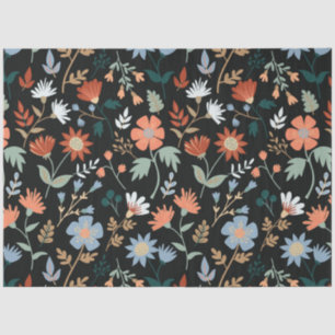 Papel De Seda Azul Laranja Negro Moderno Folha Floral