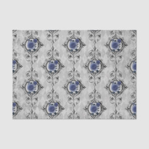 Papel De Seda Azul marinho e Damasco Vitoriano Vitoriano