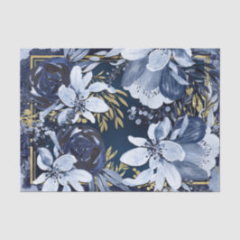 Papel De Seda Azul Marinho e Dourado Floral Aquarelado Elegante