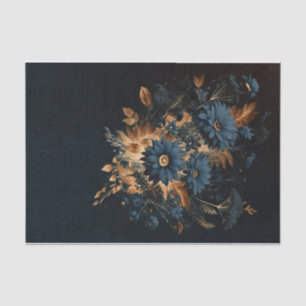 Papel De Seda Azul Marinho Escuro Dourado Floral Rústico Glam Ca