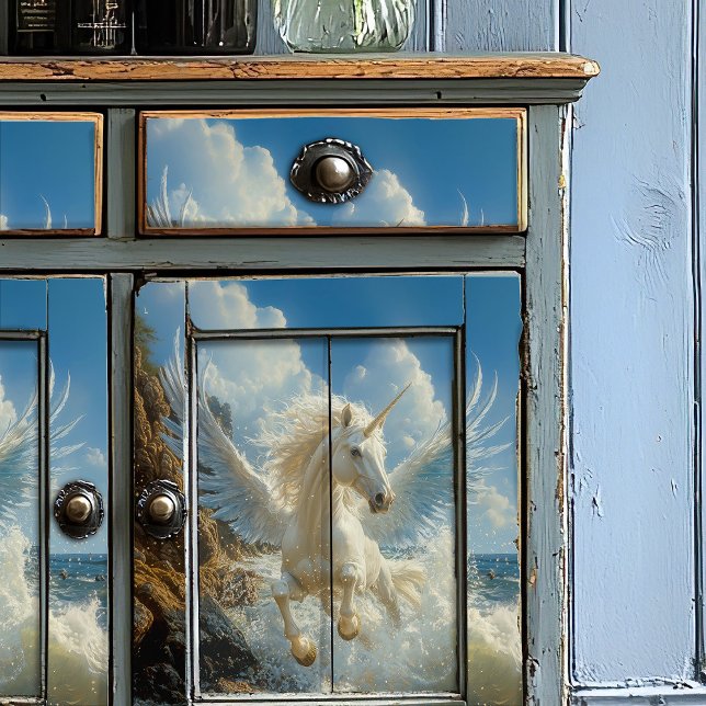 Papel De Seda Azul Náutico Unicórnio Fantasia Mítica Pegasus (Criador carregado)