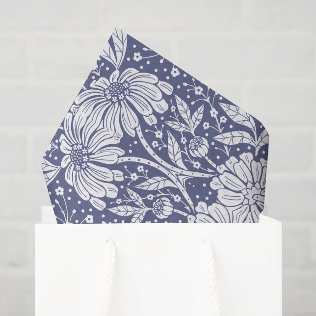 Papel De Seda Azul Naval Floral Estilo William Morris (Sacola de presentes)