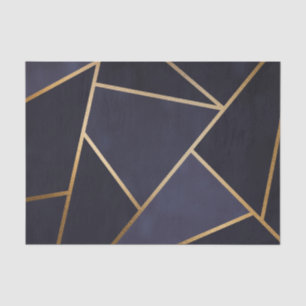 Papel De Seda Azul Naval Triângulos Dourados Geométrico Elegante