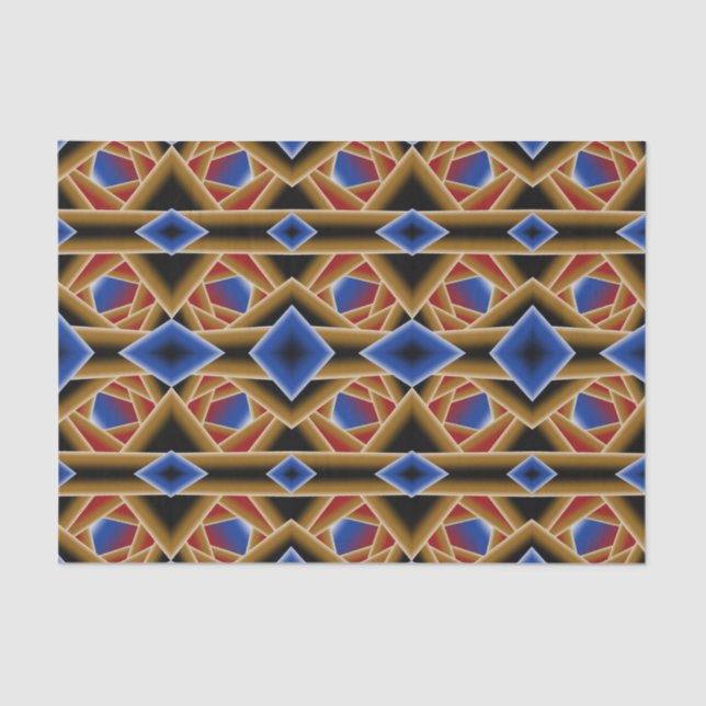 Papel De Seda Azul Negro Vermelho Dourado Abyss Abstrato Art (Frente )