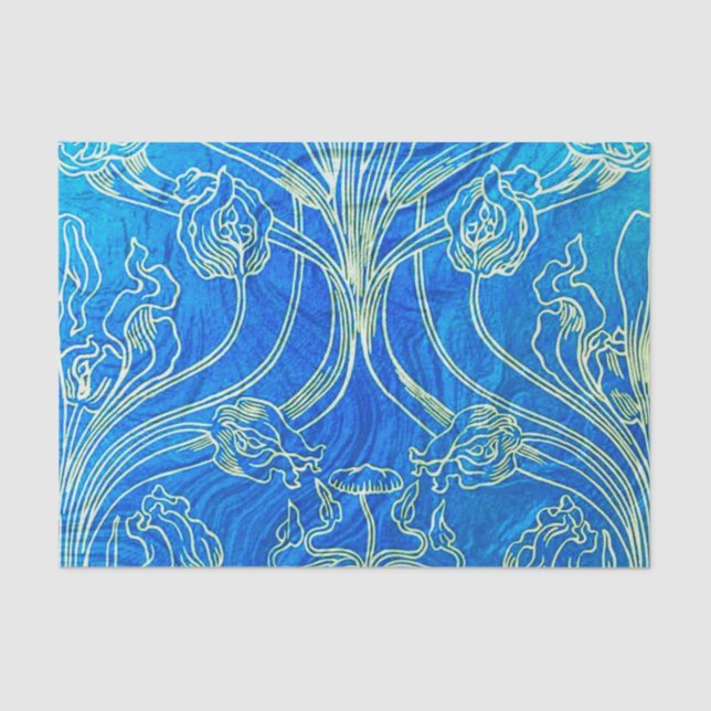 Papel De Seda Azul, nouveau da arte, floral, época do belle, (Frente )