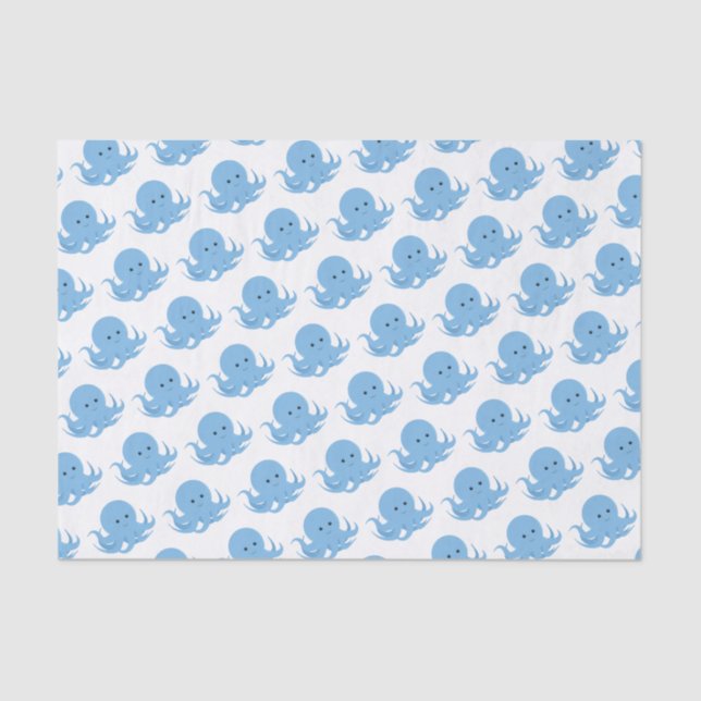 Papel De Seda Azul Octopus Cute Animal (Frente )