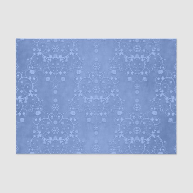 Papel De Seda Azul Periwinkle Fancy Floral Estilo Damask (Frente )