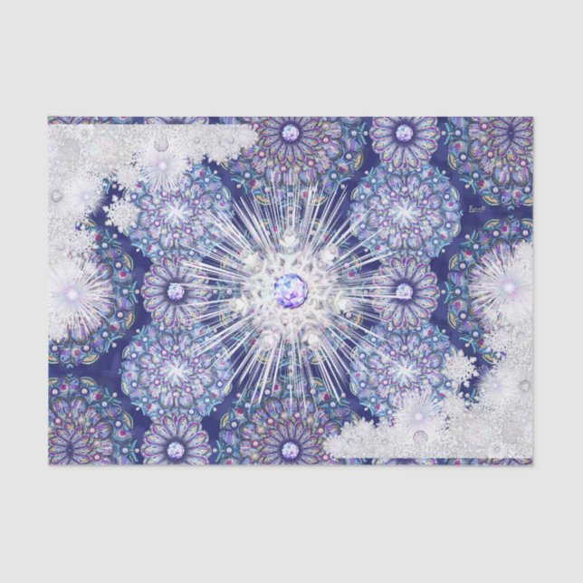 Papel De Seda Azul-rocha e floco de neve (Frente )