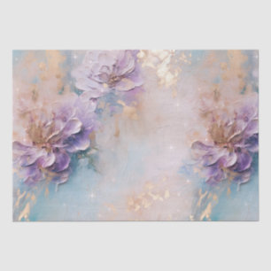 Papel De Seda Azul Roxo Feminino e Dourado Floral