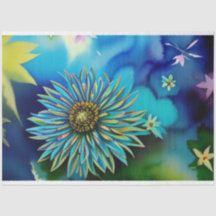 Azul Russo e Verde Cor da Água Floral