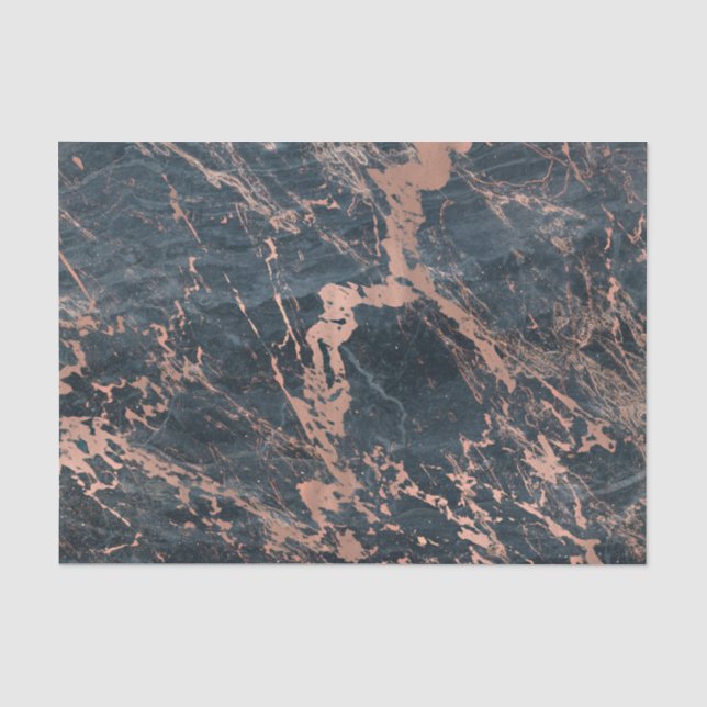 Papel De Seda Azul Rústico Nebuloso e Mármore Rosa Dourado Glam (Frente )