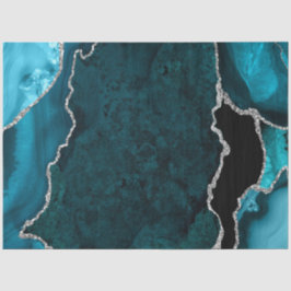 Papel De Seda Azul Turquesa e Ágata Brilhante Falso Prata